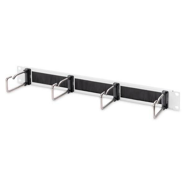 DIGITUS DN-97668 - 1HE Kabelrangierpanel mit Bürstenleiste 4x Stahlringe 40x75 mm, grau (RAL 7035)