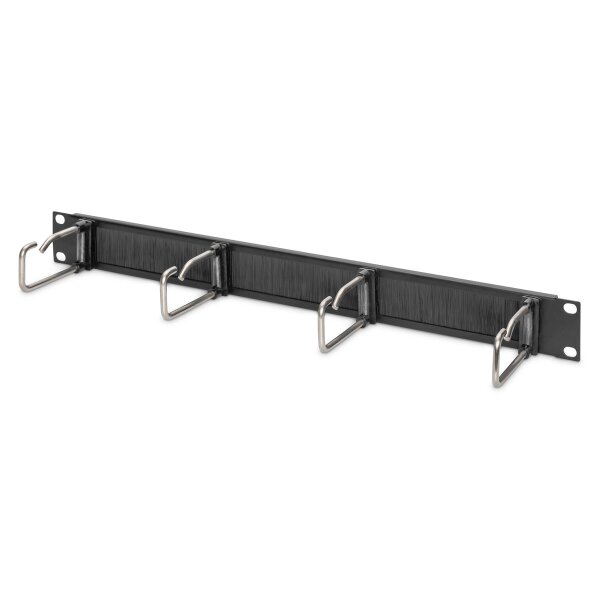 DIGITUS DN-97669 - 1HE Kabelrangierpanel mit Bürstenleiste 4x Stahlringe 40x75 mm, schwarz (RAL 9005)