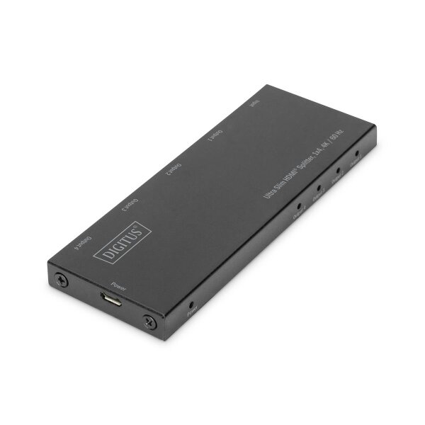 DIGITUS DS-45323 - Ultra Slim HDMI Splitter, 1x4, 4K/60Hz HDR, HDCP 2.2, 18 Gbps, Micro USB Power