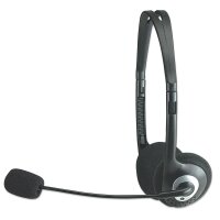 Manhattan Stereoheadset - Federleichtes Design - integriertes Mikrofon - Lautstärkeregler im Kabel integriert - Kopfhörer - Kopfband - Anrufe & Musik - Schwarz - Silber - Binaural - 2 m