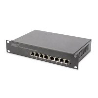 DIGITUS DN-10-SET-2 - 10 Zoll Netzwerk Set, inkl. 9HE Wandgehäuse, grau Fachboden, PDU, 8-Port Switch, CAT 6 Patch Panel