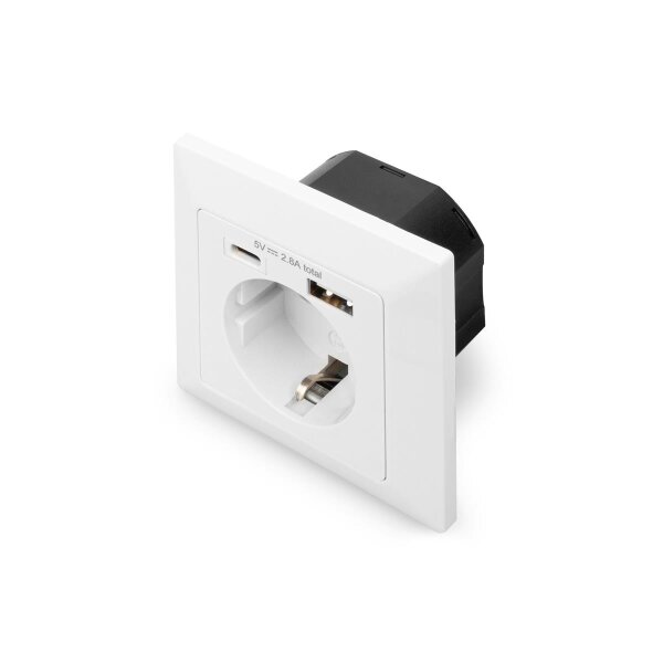DIGITUS DA-70615 - Steckdose 1x Schutzkontakt,1x USB,1x Type C 5 V 2.8 A, Eingang: AC 250V 50Hz, RAL 9003