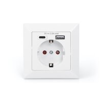 DIGITUS DA-70615 - Steckdose 1x Schutzkontakt,1x USB,1x Type C 5 V 2.8 A, Eingang: AC 250V 50Hz, RAL 9003