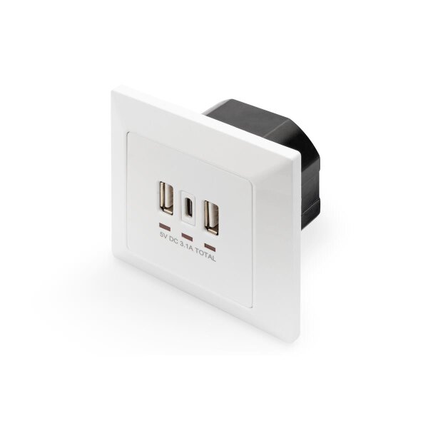 DIGITUS DA-70618 - Steckdose 2x USB, 1x USB Type C 5V 3.1A, Eingang: AC250V 50HZ,RAL 9003