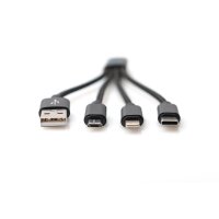 DIGITUS DB-300160-002-S - USB Ladekabel USB A - Lightning+micro B+Type-C M/M/M/M 0,15m, 3 in 1 Kabel, CE, gold, bl
