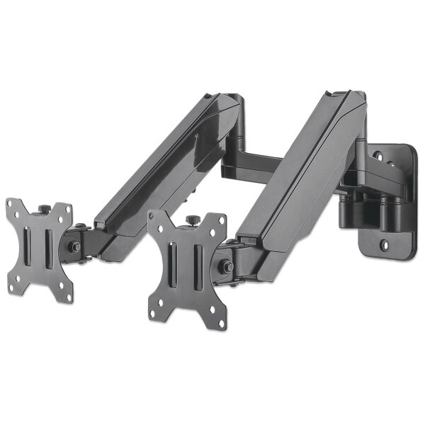 Manhattan Universal-Wandhalterung mit Gasdruckfeder für zwei Monitore - Zwei Halterungsarme mit Gasdruckfeder - Kugelgelenk und Verlängerungsarm - geeignet für zwei Monitore von 17" bis 32"* und bis zu 8 kg pro Arm - 8 kg - 43,2 cm (17") - 81,3 cm (32") -