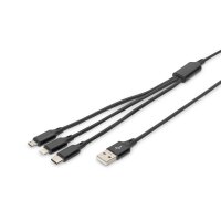 DIGITUS AK-300160-010-S - USB Ladekabel USB A - Lightning+micro B+Type-C 1m, 3 in 1 cable, cotton, CE, bl