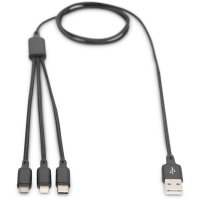 DIGITUS AK-300160-010-S - USB Ladekabel USB A - Lightning+micro B+Type-C 1m, 3 in 1 cable, cotton, CE, bl