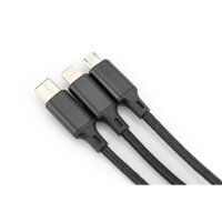 DIGITUS AK-300160-010-S - USB Ladekabel USB A - Lightning+micro B+Type-C 1m, 3 in 1 cable, cotton, CE, bl