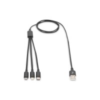 DIGITUS AK-300160-010-S - USB Ladekabel USB A - Lightning+micro B+Type-C 1m, 3 in 1 cable, cotton, CE, bl