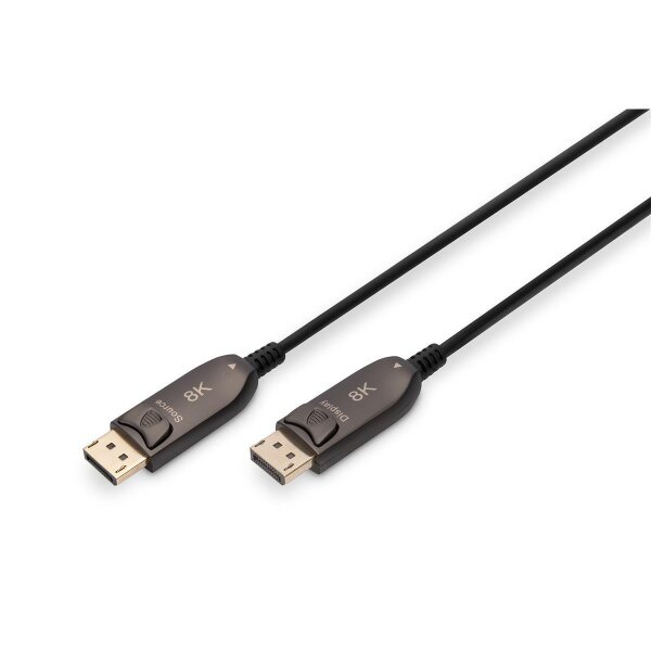 DIGITUS AK-340107-150-S - DisplayPort AOC Hybrid-Glasfaser Anschlusskabel M/M, 15m, UHD 8K@60Hz, CE, gold, bl