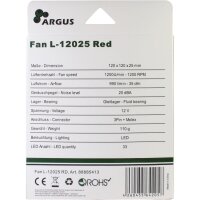 Inter-Tech L-12025 - Ventilator - 12 cm - 1200 RPM - 54 m³/h - Schwarz - Rot