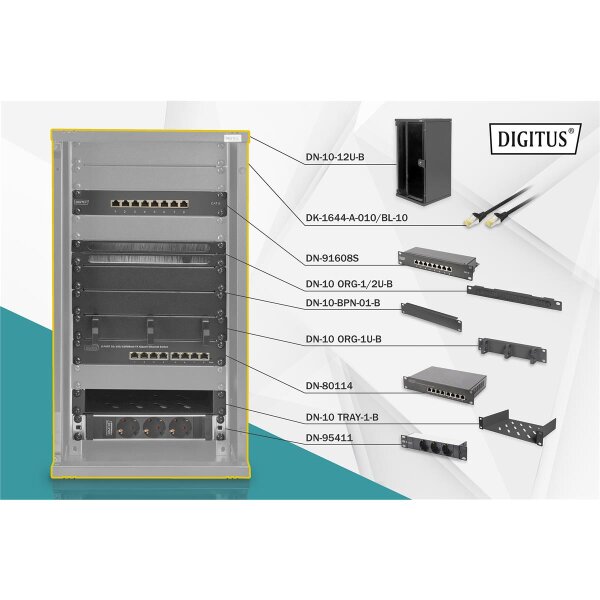 DIGITUS DN-10-SET-3-B - 10 Zoll Netzwerk Set, inkl. 12HE Wandgehäuse, schw und diversen Komponenten