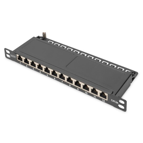 DIGITUS DN-91612S-SL-EA - CAT 6A Patch Panel, geschirmt,12-Port 1/2HE, 10", Rack Mount,schwarz RAL 9005