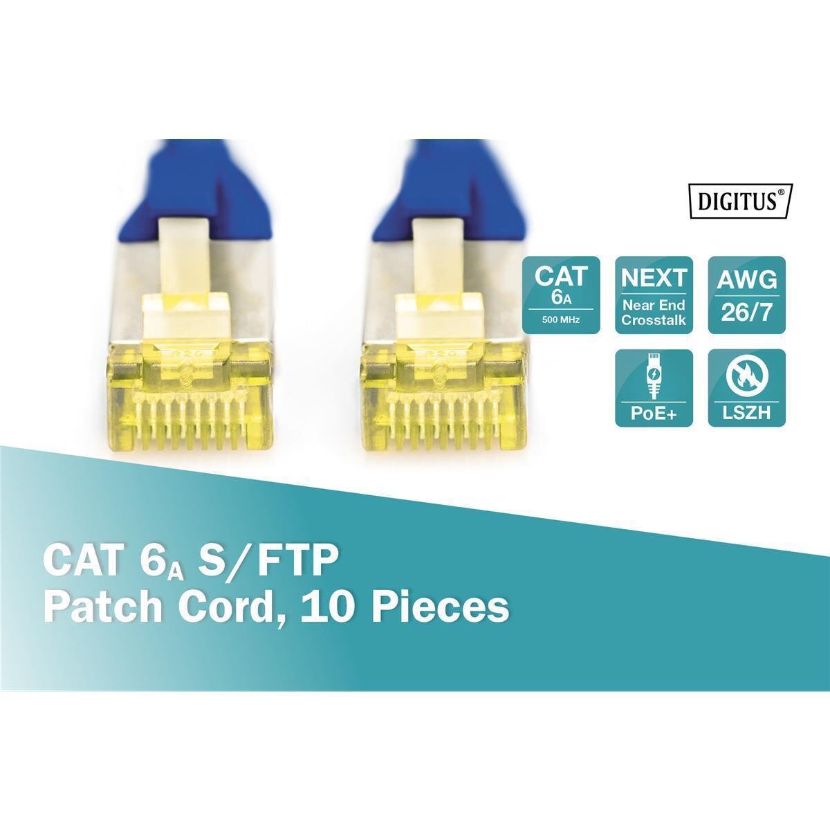 DK-1644-A-030-B-10 - CAT 6A S-FTP Patchkabel, Cu, LSZH AWG 26/7, 3 m, 10 Stück, Blau
