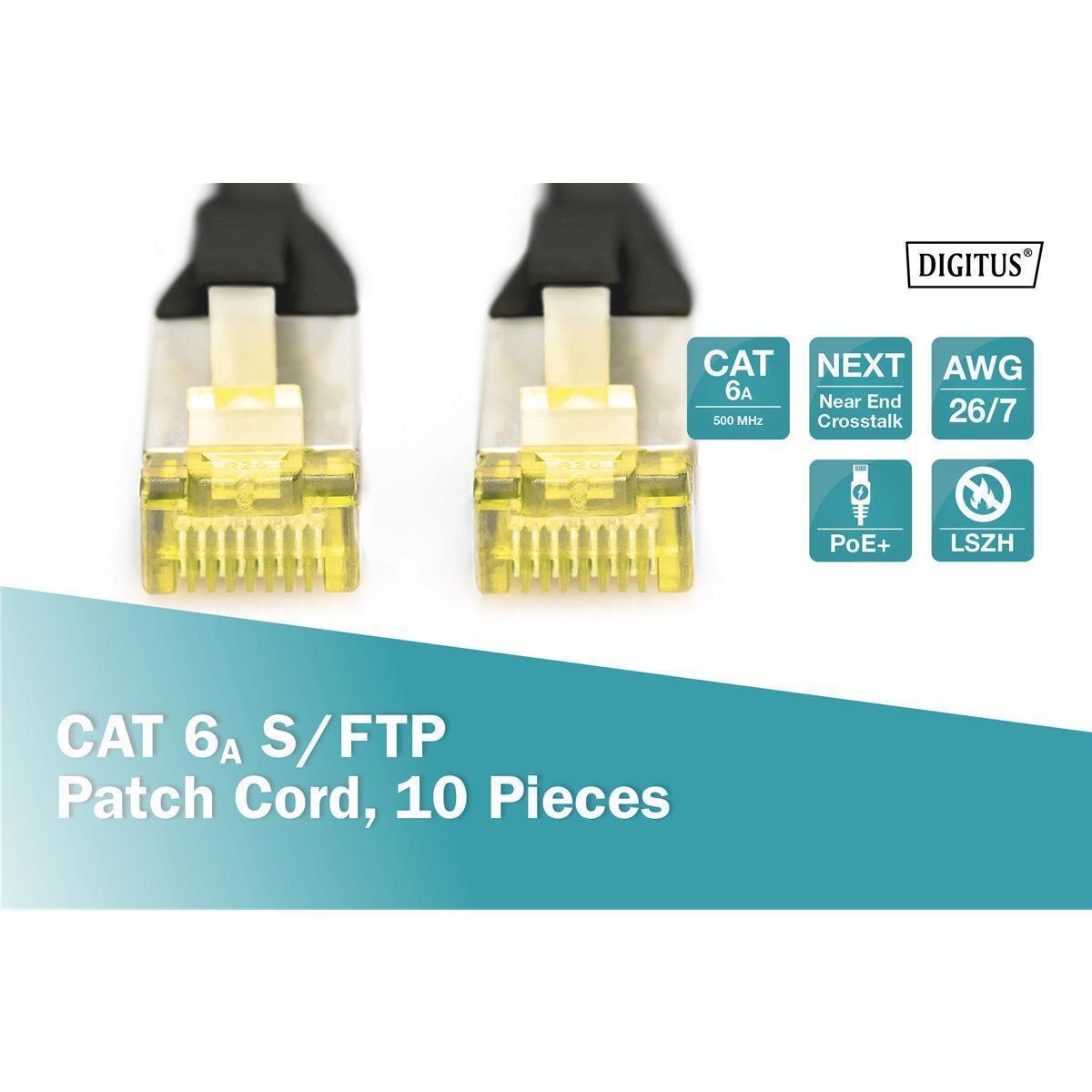 DK-1644-A-005-BL-10 - CAT 6A S-FTP Patchkabel, Cu, LSZH AWG 26/7, 0,5 m, 10 Stück, Schwarz