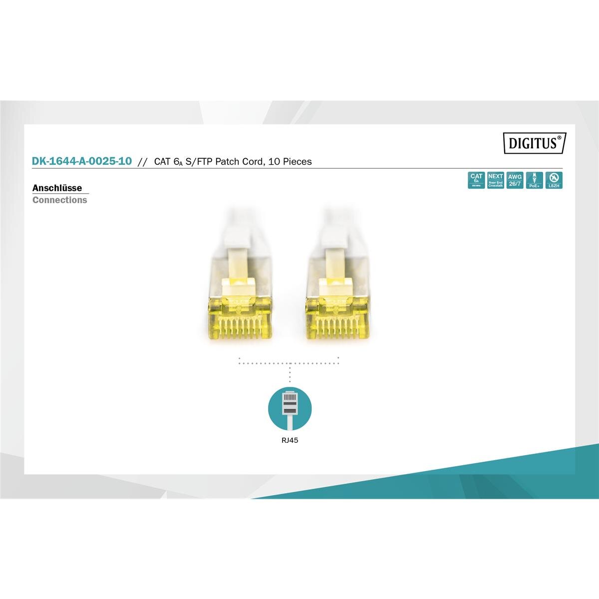 DK-1644-A-0025-10 - CAT 6A S-FTP Patchkabel, Cu, LSZH AWG 26/7, 0.25 m, 10 Stück, Grau