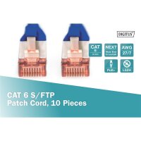 DK-1644-0025-B-10 - CAT 6 S-FTP Patchkabel, Cu, LSZH AWG 27/7,  0,25 m, 10 Stück,  Blau