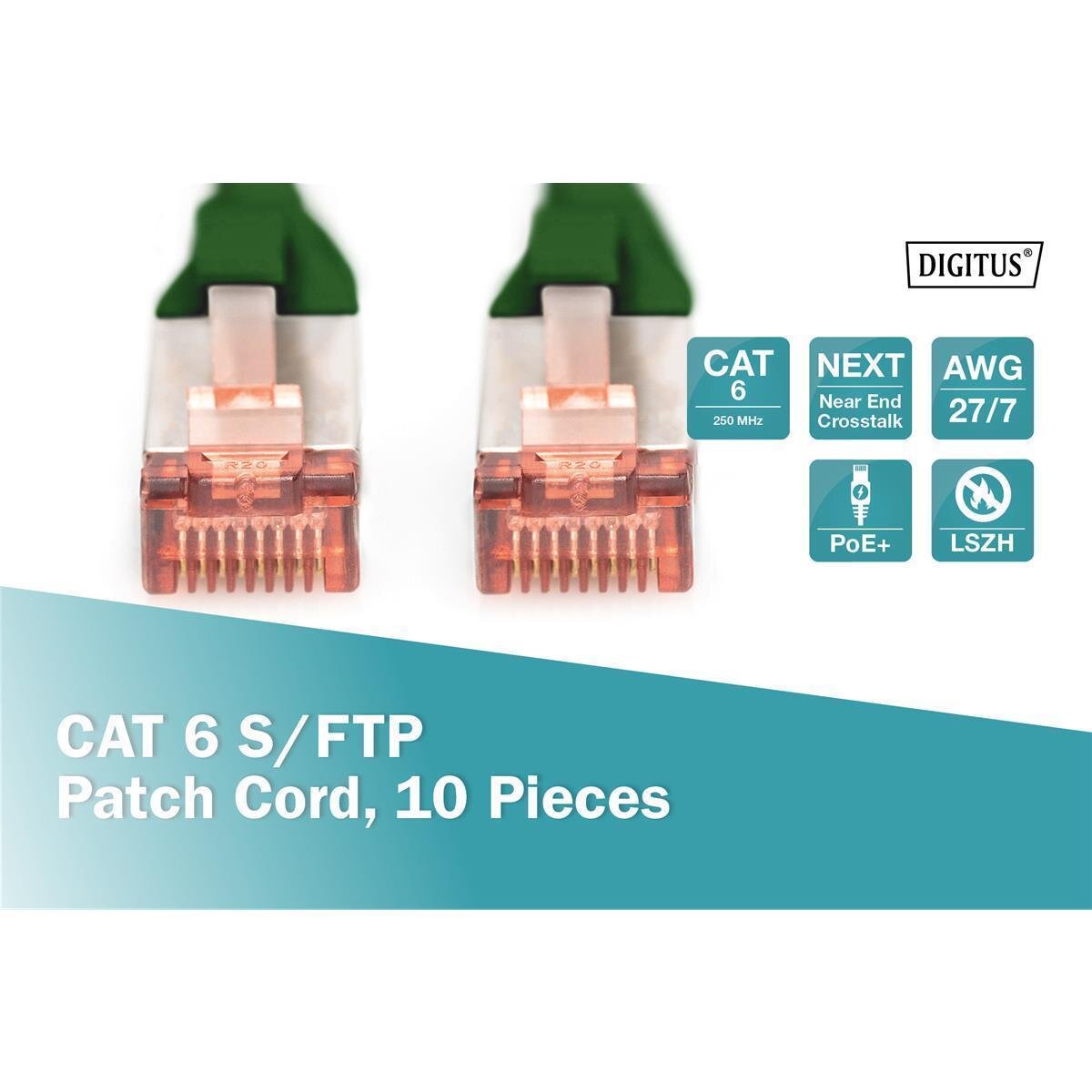 DK-1644-030-G-10 - CAT 6 S-FTP Patchkabel, Cu, LSZH AWG 27/7, 3 m, 10 Stück, Grün