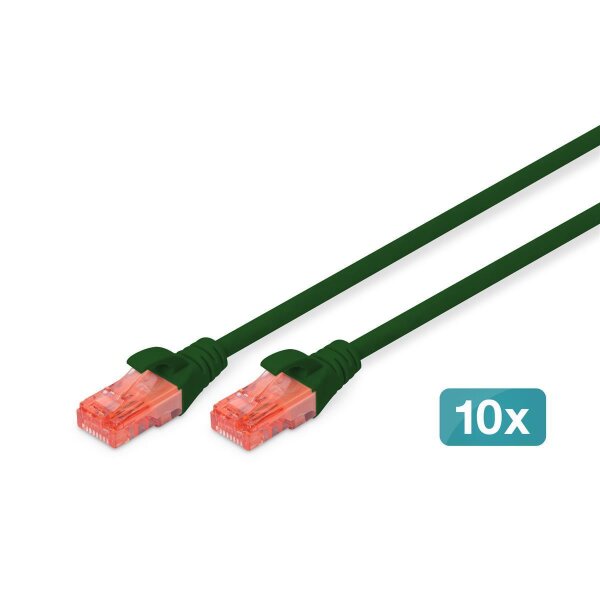 DIGITUS DK-1617-020-G-10 - CAT 6 U-UTP Patchkabel, Cu, LSZH AWG 26/7, Länge 2 m, 10 Stück, Farbe grün