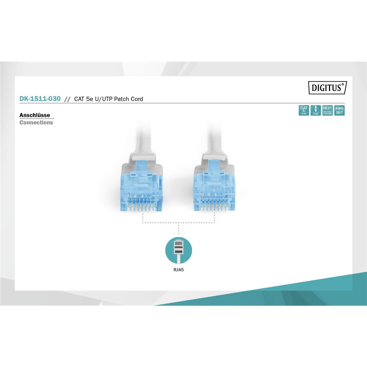 DIGITUS DK-1511-030 - CAT 5e U-UTP Patchkabel, Cu, PVC AWG 26/7, Länge 3 m, Farbe Grau