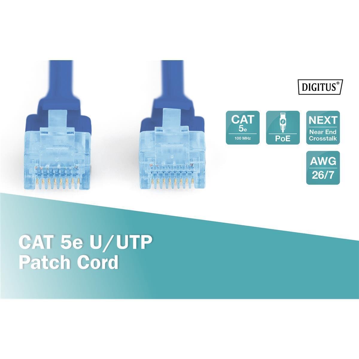 DIGITUS DK-1511-030/B - CAT 5e U-UTP Patchkabel, Cu, PVC AWG 26/7, Länge 3 m, Farbe Blau