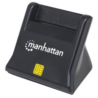 Manhattan USB 2.0 Smartcard-/SIM-Kartenlesegerät mit Standfuß - USB-A-Stecker - Kontaktlesegerät - Desktop - extern - schwarz - USB 2.0 - 0,86 m - Schwarz - 60 g
