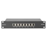 DIGITUS DN-91608S-EA - CAT 6A Patch Panel, geschirmt,8-Port 1HE, 10", Rack Mount,schwarz RAL 9005
