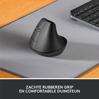 Logitech Lift - Linkshändig - Vertikale Ausführung - Optisch - RF Wireless + Bluetooth - 4000 DPI - Graphit