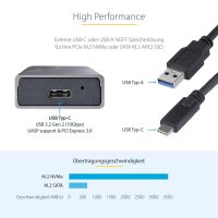 StarTech.com USB-C M.2 Externes Gehäuse für NVMe und SATA M.2 - USB-C/USB-A auf M.2 NVMe/SATA SSD - 10Gbit/s - M/B+M key M.2 Laufwerke - 2230/2242/2260/2280 - Aluminiumgehäuse - werkzeuglos - USB-C und USB-A Kabel - SSD-Gehäuse - M.2 - M.2 - 10 Gbit/s - U