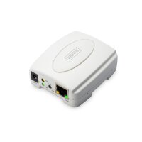 DIGITUS USB Drucker Server - 1-Port 1x RJ45 - 1x USB A - USB 2.0 Für alle gängigen O/S - Weiß - Ethernet-LAN - IEEE 802.3,IEEE 802.3u - 10,100 Mbit/s - TCP/IP - IPX/SPX - NetBEUI - AppleTalk, - Windows 10,Windows 7,Windows 8,Windows XP Home,Windows XP Hom