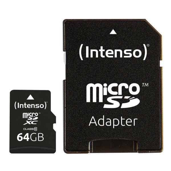 Intenso 64GB MicroSDHC - 64 GB - MicroSDXC - Klasse 10 - 25 MB/s - Schockresistent - Temperaturbeständig - Wasserdicht - Röntgensicher - Schwarz