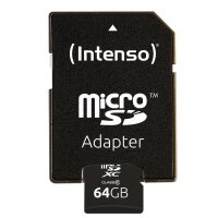 Intenso 64GB MicroSDHC - 64 GB - MicroSDXC - Klasse 10 - 25 MB/s - Schockresistent - Temperaturbeständig - Wasserdicht - Röntgensicher - Schwarz