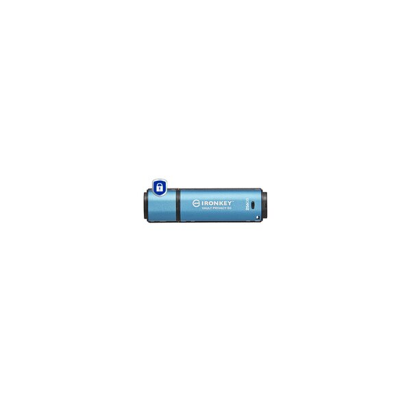 Kingston IronKey 256GB Vault Privacy 50 AES-256 verschlüsselter - FIPS 197 - 256 GB - USB Typ-A - 3.2 Gen 1 (3.1 Gen 1) - 230 MB/s - Kappe - Schwarz - Blau