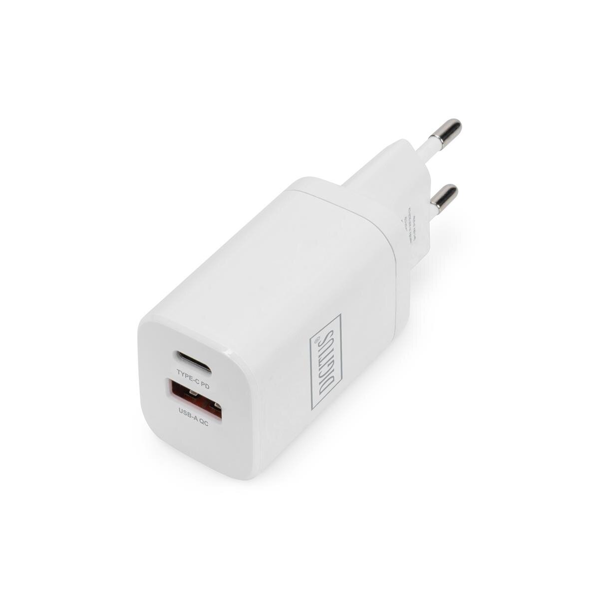 DIGITUS DA-10062 - USB Ladegerät 1x USB-A / 1x USB-C 30W Dual Port, 1x 2,4A, 1x 3A, QC3.0