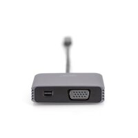 DIGITUS DA-70825 - USB-C - mini DP + VGA Adapter, 20 cm 4K/30Hz, Silber, Aluminium Gehäuse