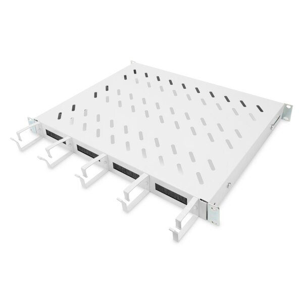 DIGITUS DN-97680 - 1HE Fachboden festeinbau für 600 mm tiefe Schränke inkl. Kabelmanagement, grau