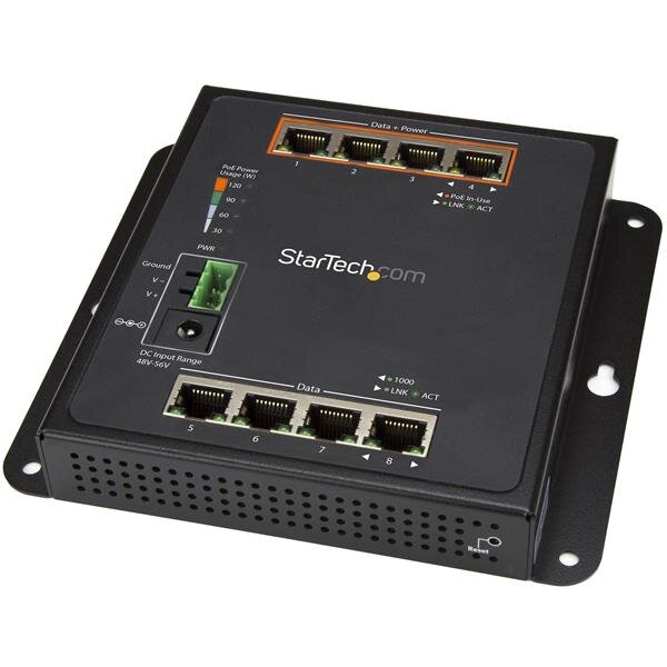 StarTech.com Industrial 8 Port Gigabit PoE Switch - 4 x PoE+ 30W - Power Over Ethernet - G