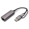 DIGITUS USB Type-C Gigabit Ethernet Adapter 2.5G, USB-C + USB A (USB3.1/3.0)