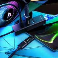 Sharkoon Shark 3-Port USB 3.2 Gen 1 Alu Hub+ RJ45 Ethernet Adapter bk