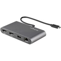 StarTech.com Thunderbolt 3 Mini Dock - Tragbare Dockingstation für Zwei Monitore - DP 4K 60 Hz - 1x USB-A Hub (3.0/5 Gbit/s) - GbE - 28cm Kabel - TB3 Multiport Adapter - Mac/Windows - Kabelgebunden - Thunderbolt 3 - 10,100,1000 Mbit/s - IEEE 802.3ab - IEE