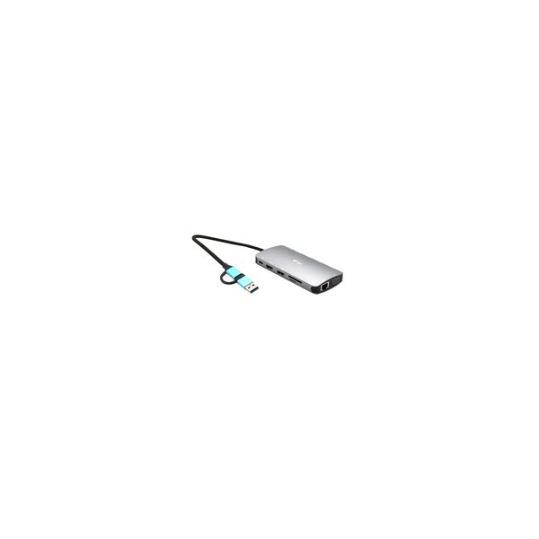 i-tec USB 3.0 USB-C/Thunderbolt 3x Display Metal Nano Dock with LAN + Power Delivery 100 W - Kabelgebunden - USB 3.2 Gen 1 (3.1 Gen 1) Type-A + Type-C - 100 W - 10,100,1000 Mbit/s - Silber - MicroSD (TransFlash) - SD