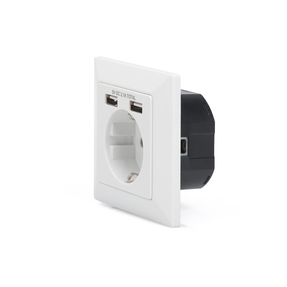 DIGITUS Sicherheits-Steckdose für Unterputzmontage mit 2 USB-Ports