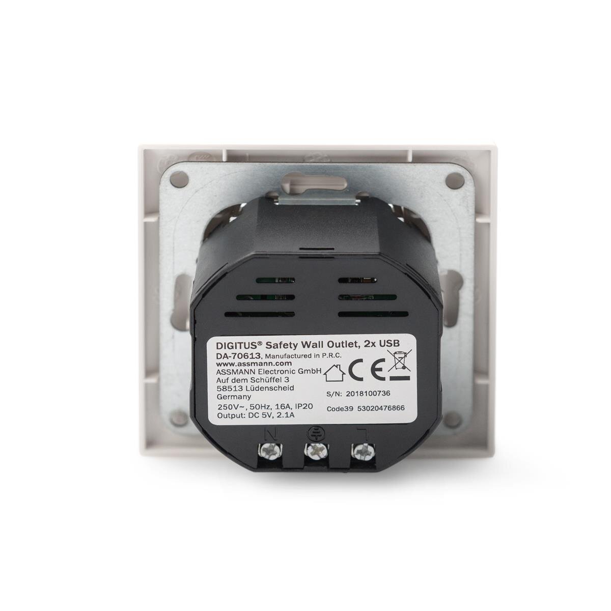 DIGITUS Sicherheits-Steckdose für Unterputzmontage mit 2 USB-Ports