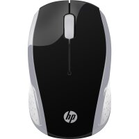 HP Wireless-Maus 200 (Pike Silver) - Beidhändig - Optisch - RF Wireless - 1000 DPI - Schwarz - Silber
