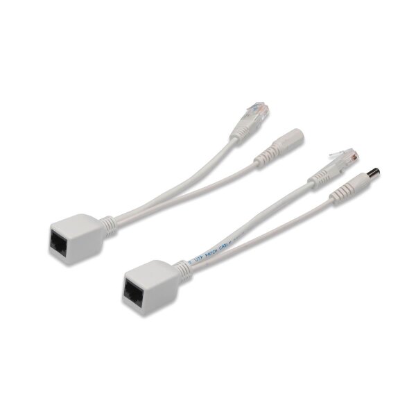 DIGITUS DN-95001 - Passiv PoE-Kabelset 1x Splitter PD Kabel, 1x Injektor PSE Kabel, Weiß