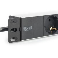 DIGITUS DN-95411 - 1HE Aluminium Steckdosenleiste, Schrankmontage 3x Schutzkontakt, 16A, 4000W, 250VAC 50/60Hz