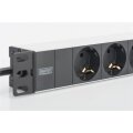 DIGITUS DN-95411 - 1HE Aluminium Steckdosenleiste, Schrankmontage 3x Schutzkontakt, 16A, 4000W, 250VAC 50/60Hz