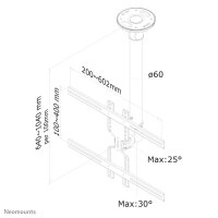 Neomounts FPMA-C400SILVER Monitor-/TV-Deckenhalterung 32-60" - H 64-104 cm - 35 kg - 81,3 cm (32") - 152,4 cm (60") - 200 x 200 mm - 600 x 400 mm - 640 - 1040 mm