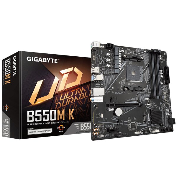 Gigabyte B550M K Mainboard – AMD Ryzen 5000 CPUs - bis zu 4733 MHz DDR4 - 1xPCIe 4.0 + 1xPCIe 3.0 M.2 - 1GbE LAN - USB 3.2 Gen 1 - AMD - Sockel AM4 - AMD Ryzen 3000 Series - AMD Ryzen 4000 Series - AMD Ryzen 5000 Series - Sockel AM4 - DDR4-SDRAM - 128 GB